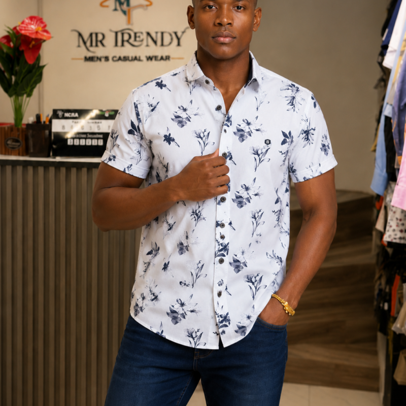 White & Black Short Sleeved Shirt