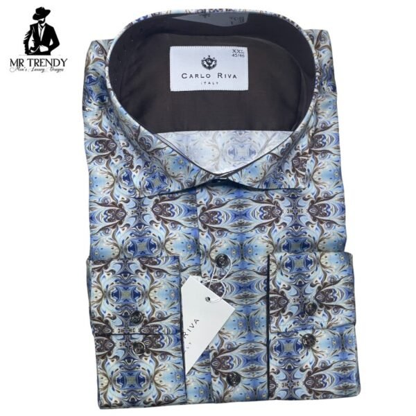 Blue & Brown Carlo Riva Floral Shirt for Men | Italian Design | 2XL