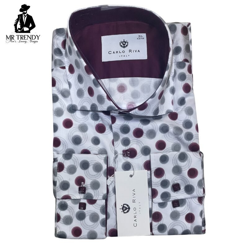 Maroon & Grey Dotted ‘Carlo Riva’ Shirt | Italian Design | XL