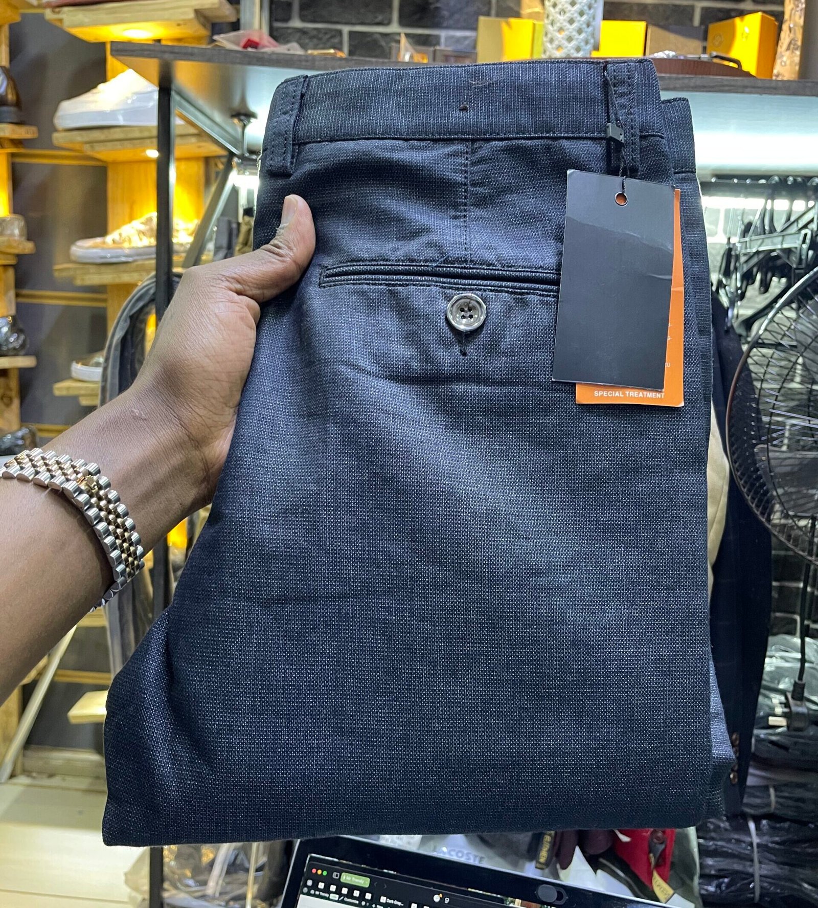Dark Grey Plaid Trousers for Men