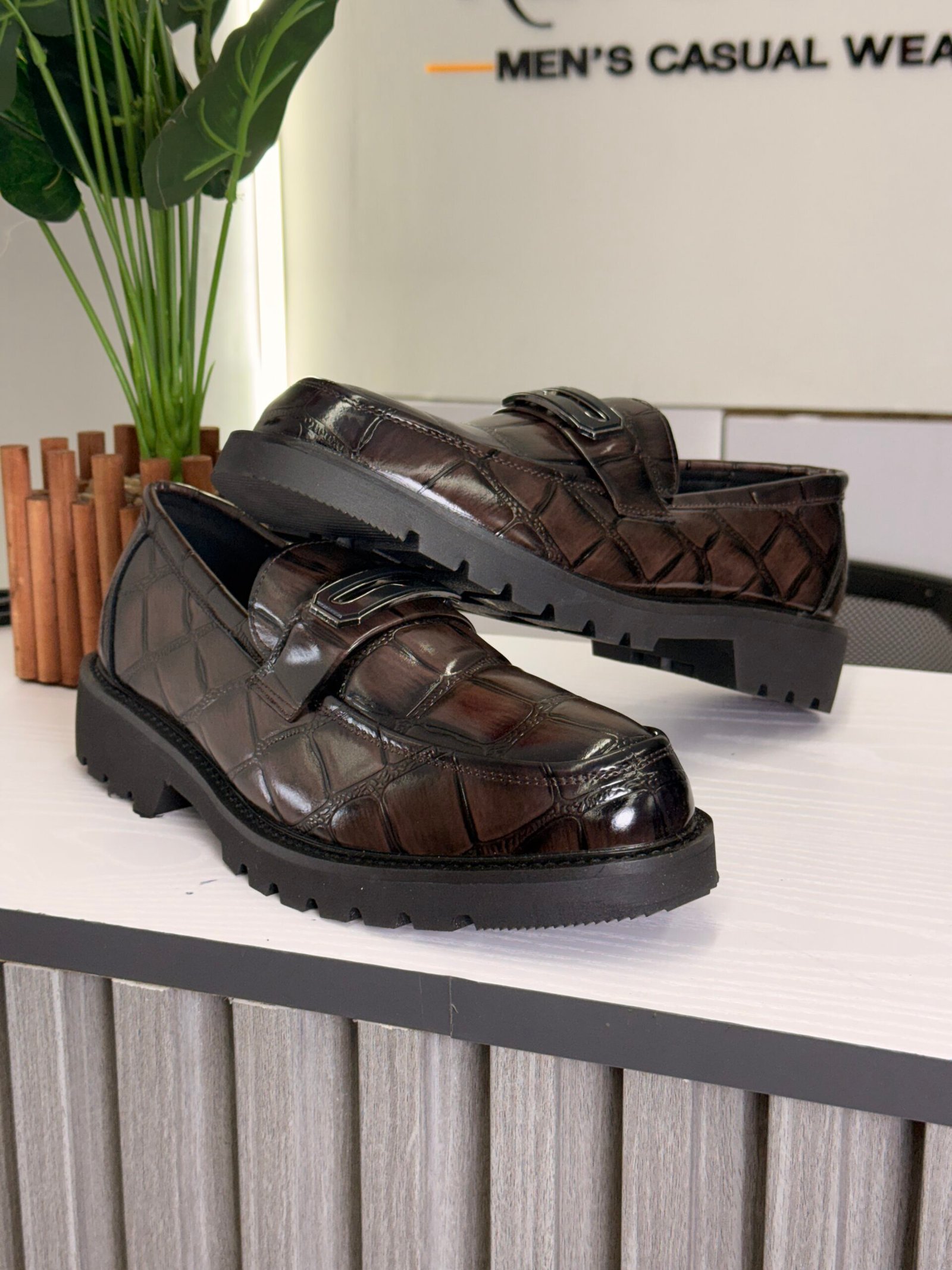 Croc-Embossed Leather Loafers