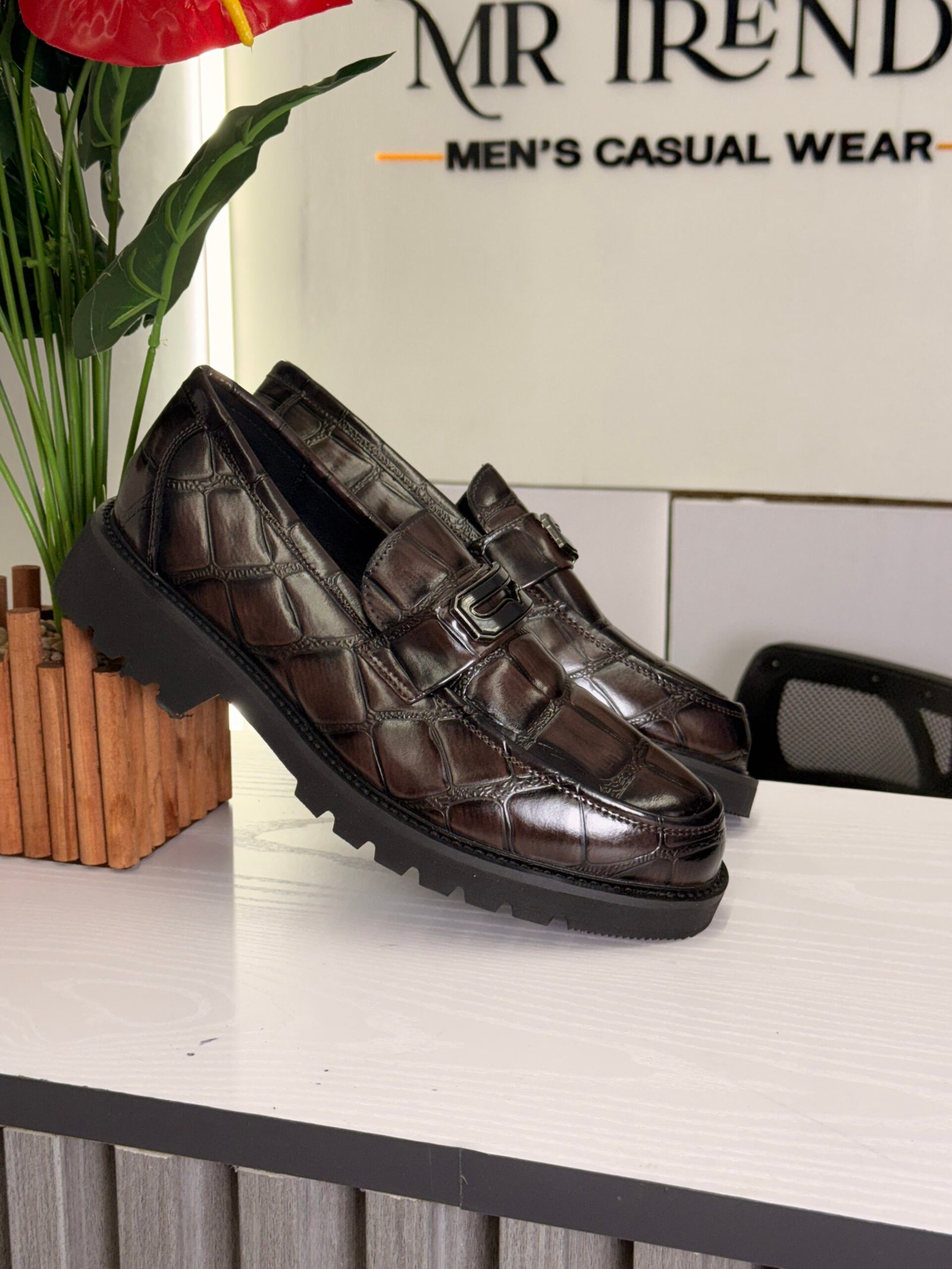 Croc-Embossed Leather Loafers