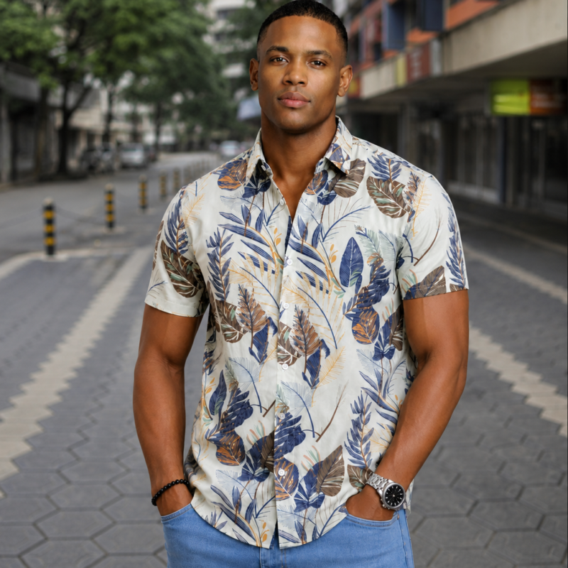 Cream Designer Stretching Shirts for Men