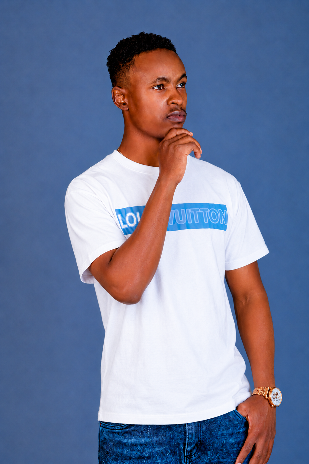 Blue Print White T-Shirts for Men