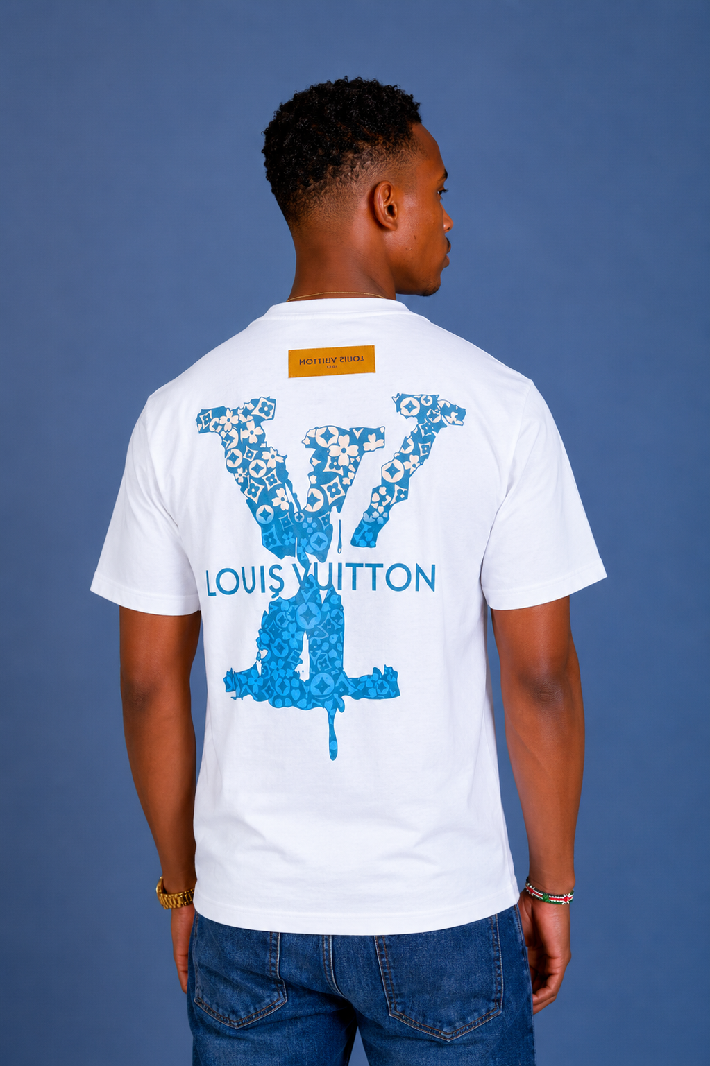 Blue Print White T-Shirts for Men - Image 2