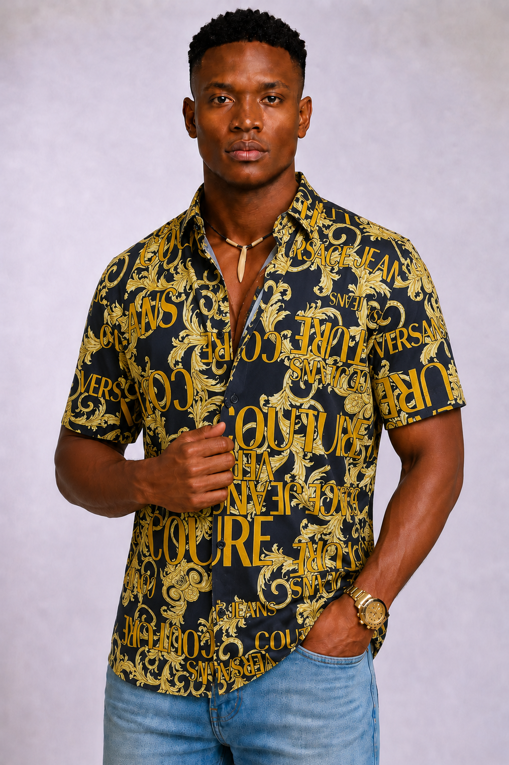 Gold Designer Stretch Shirt
