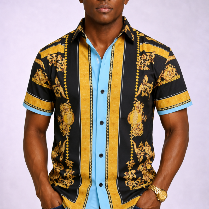 Blue, Black & Gold Designer Shirt for Men