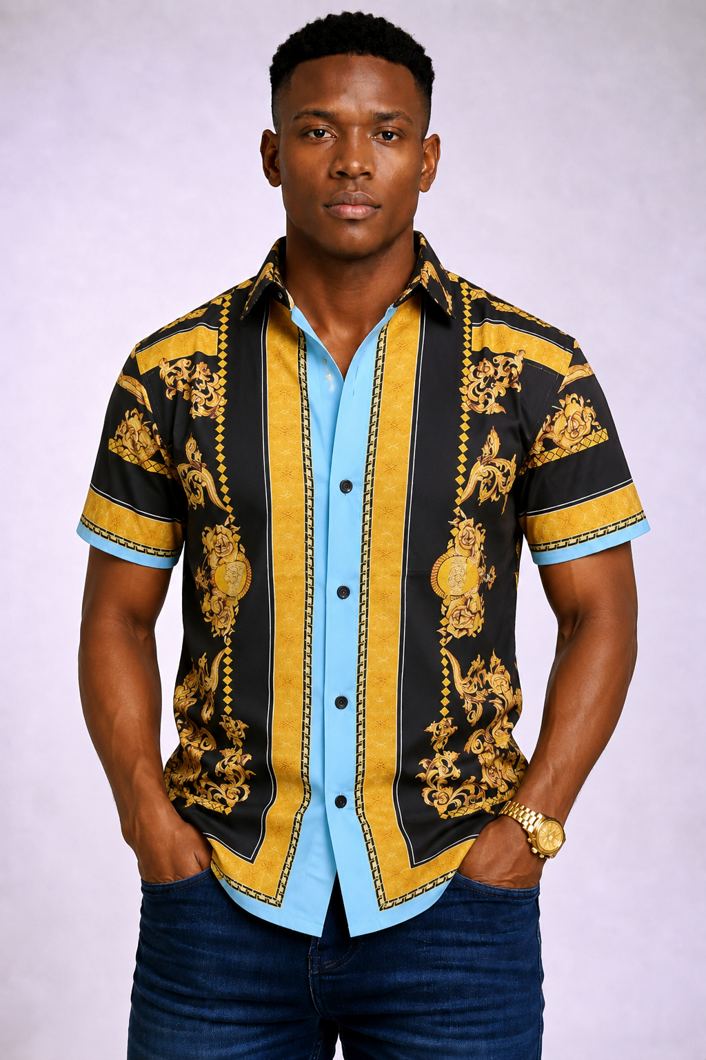 Blue, Black & Gold Designer Shirt for Men