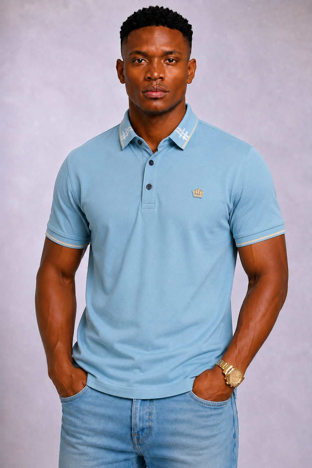 Teal Striped Cotton Polo Shirts for Men