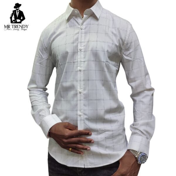 White Plaid Casual Shirt for Men