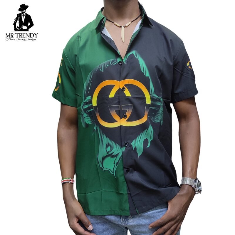 Men’s Green & Black Designer Short Sleeve Shirt