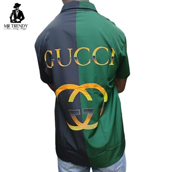 Men's Green & Black Designer Short Sleeve Shirt - Image 2