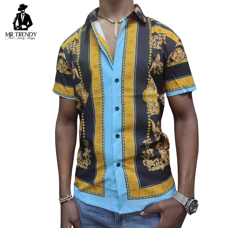 Blue, Black & Gold Designer Shirt for Men