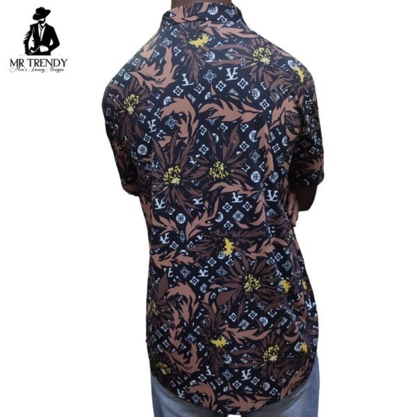 Men's Brown Designer Short Sleeve Stretch Shirt - Image 2