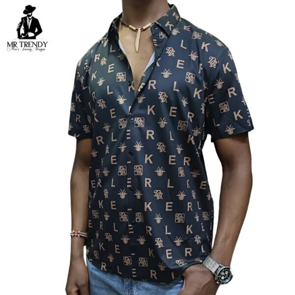 Black Designer Short Sleeve Stretch Shirt