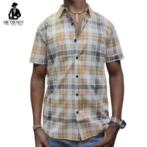 Checked Short Sleeve Stretch Shirt for Men - 3XL