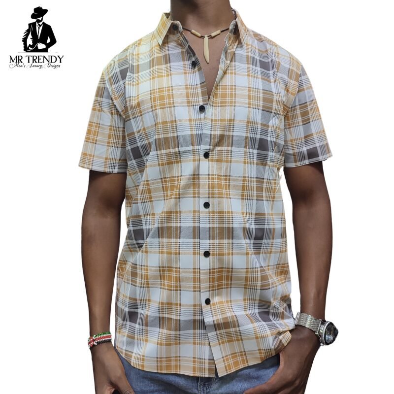 Checked Short Sleeve Stretch Shirt for Men