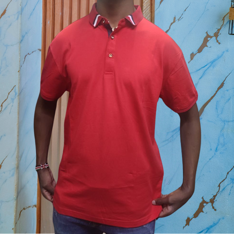 Red Polo T-shirt for Men with Zipper