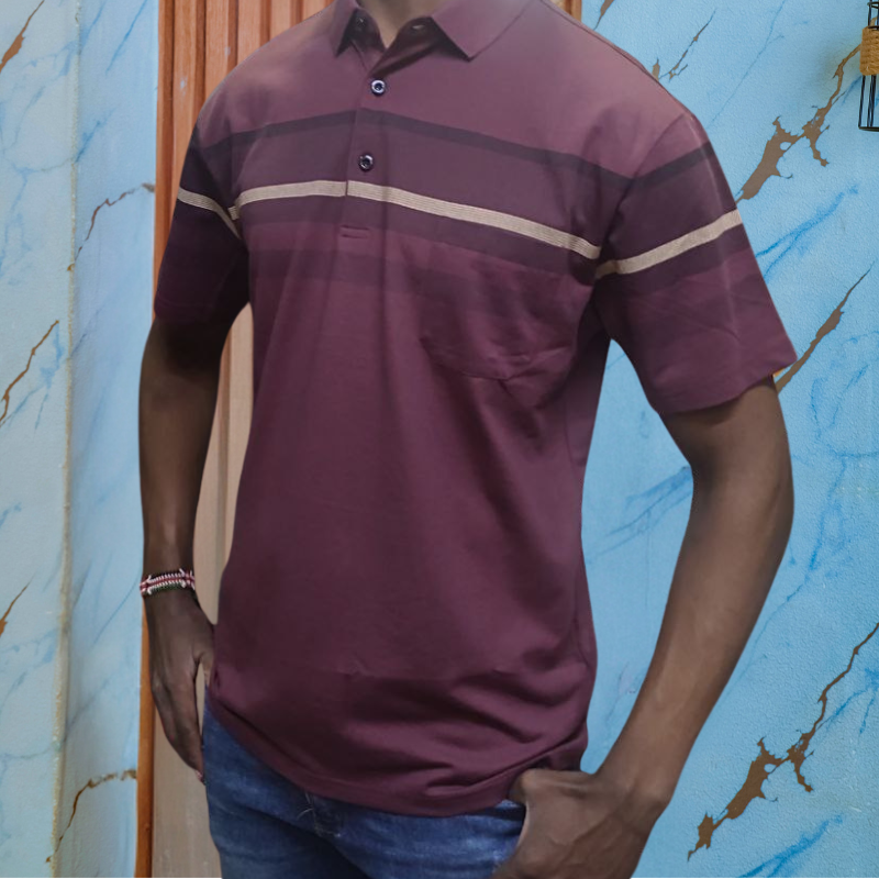 Stripped Maroon Polo T-shirt for Men