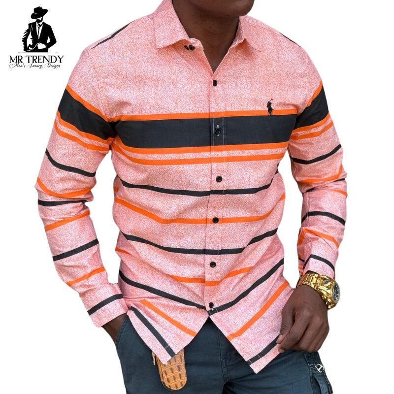 Orange Striped Cotton Shirts for Men