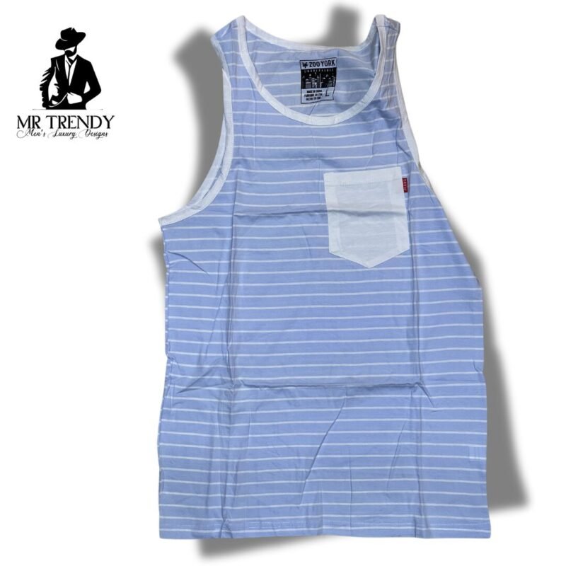 Light Blue & White Striped Vest for Men