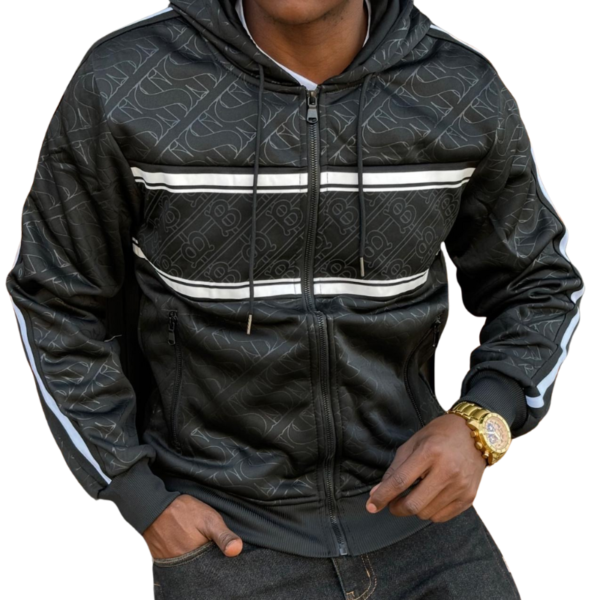 Black Striped Cotton Hoodie