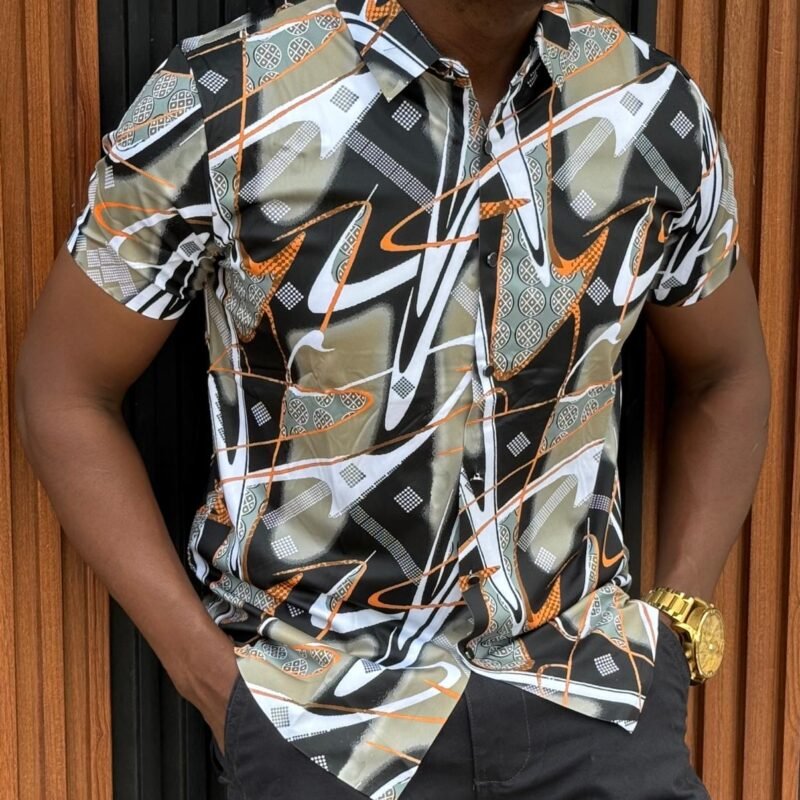 Men’s Abstract Satin Short Sleeve Shirt