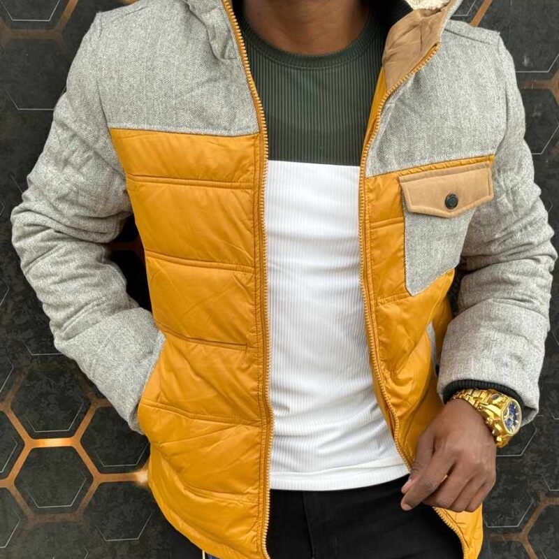 Grey & Yellow Heavy Winter Jacket for Men