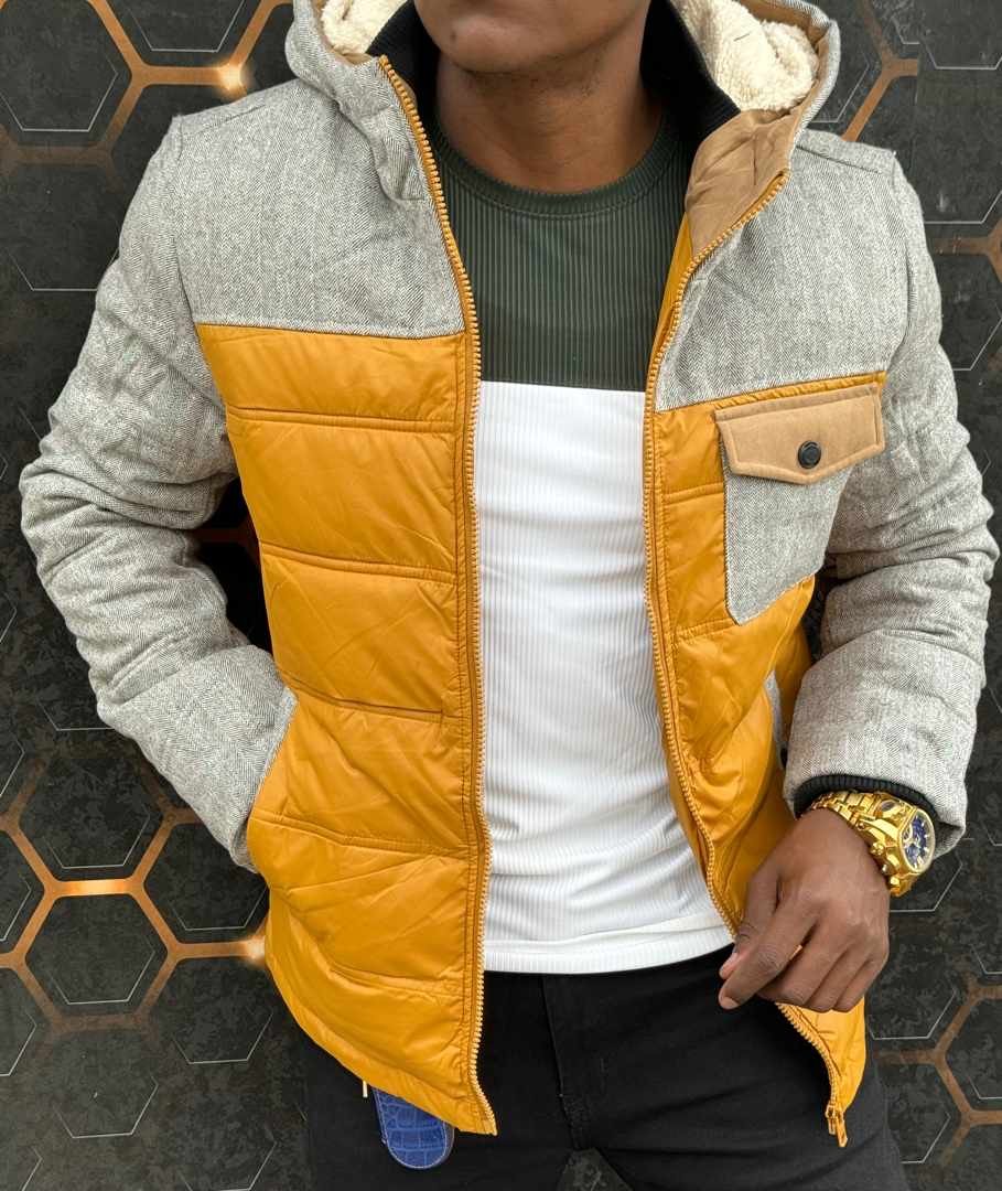 Grey & Yellow Heavy Winter Jacket for Men