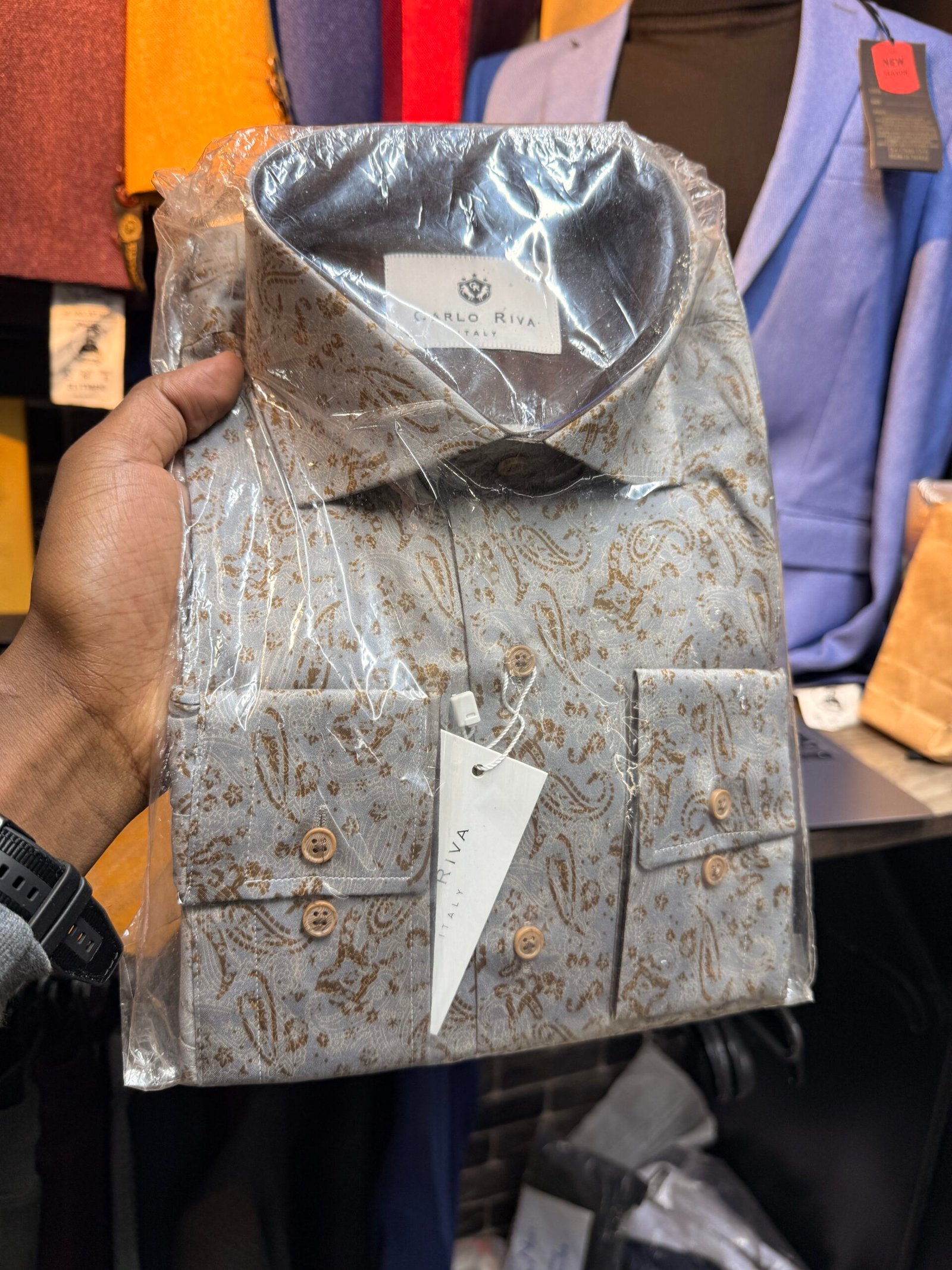 Dark Brown Carlo Riva Floral Shirt for Men | Italian Design | L