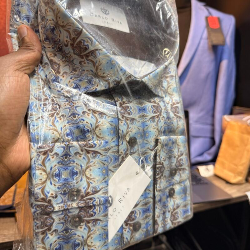 Blue & Brown Carlo Riva Floral Shirt | Italian Design | 2XL