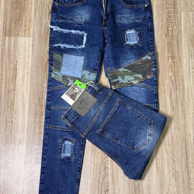Army-Patched Blue Slim Fit Jeans