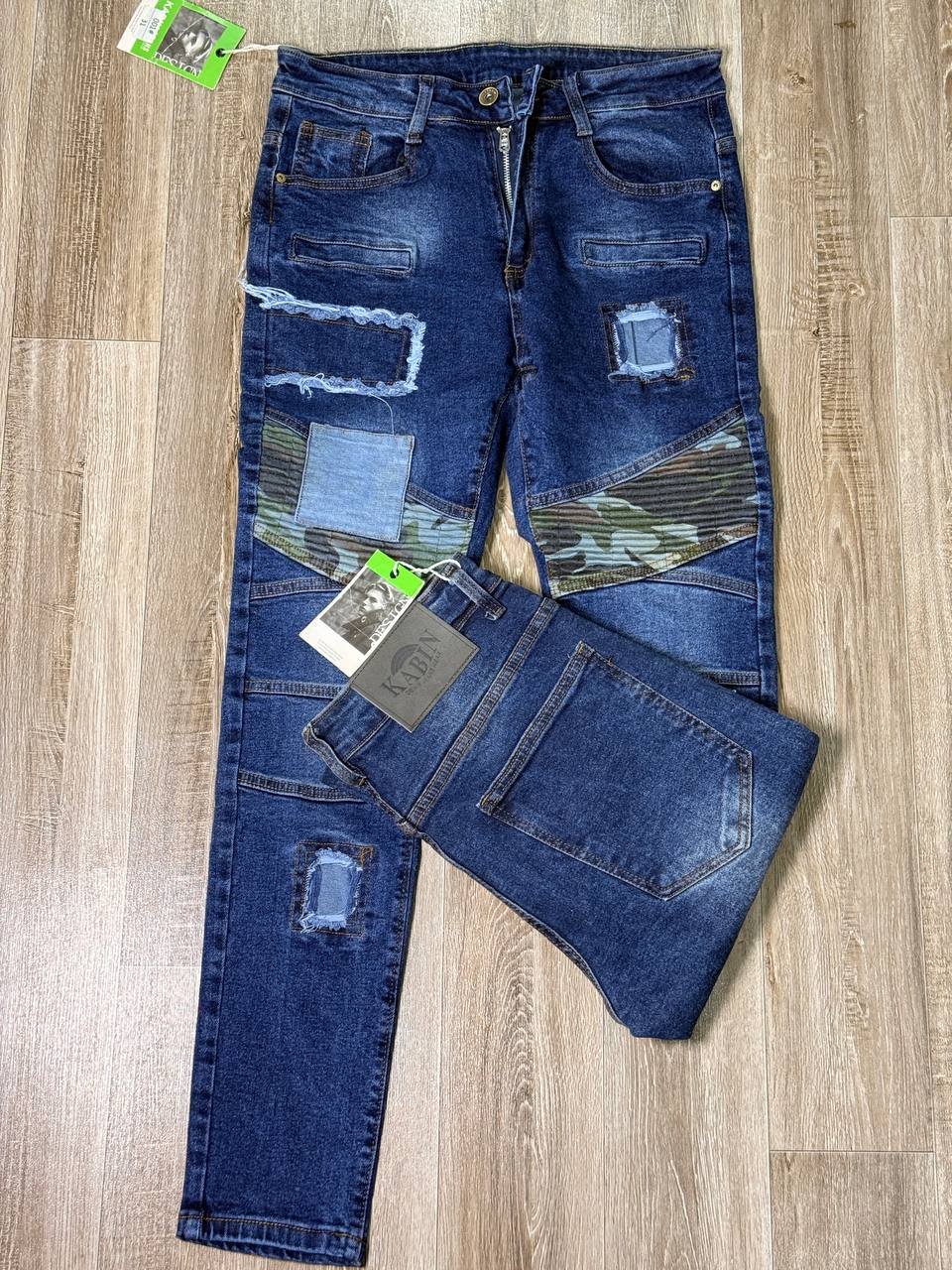 Army-Patched Blue Slim Fit Jeans