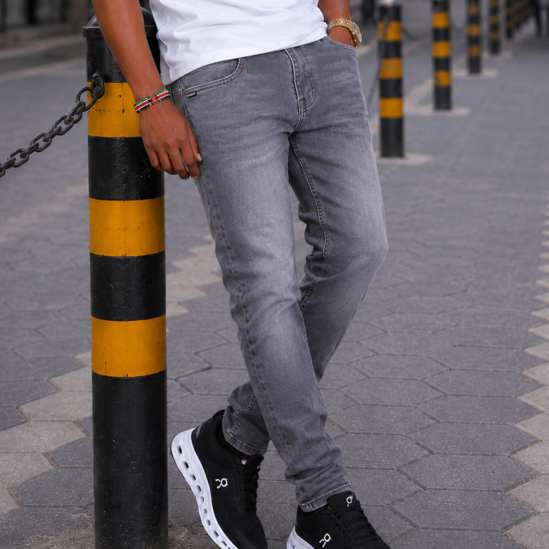 Plain Grey Slim Fit Jeans