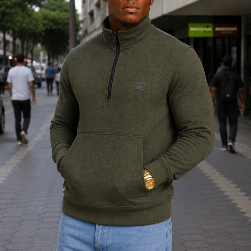 Olive Green Quarter Zip Pocket Sweater