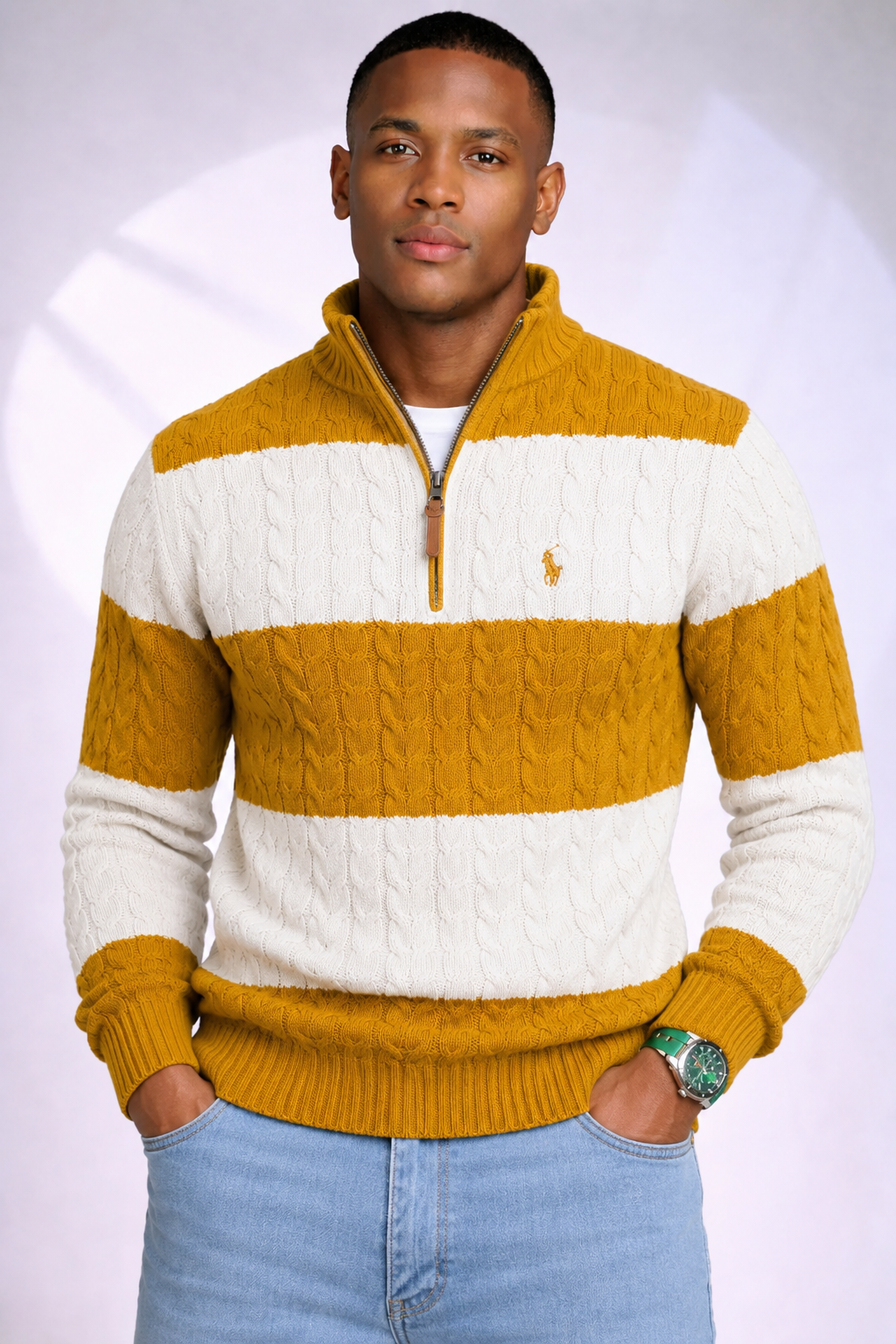 Premium Cable Knit Quarter Zip Sweater