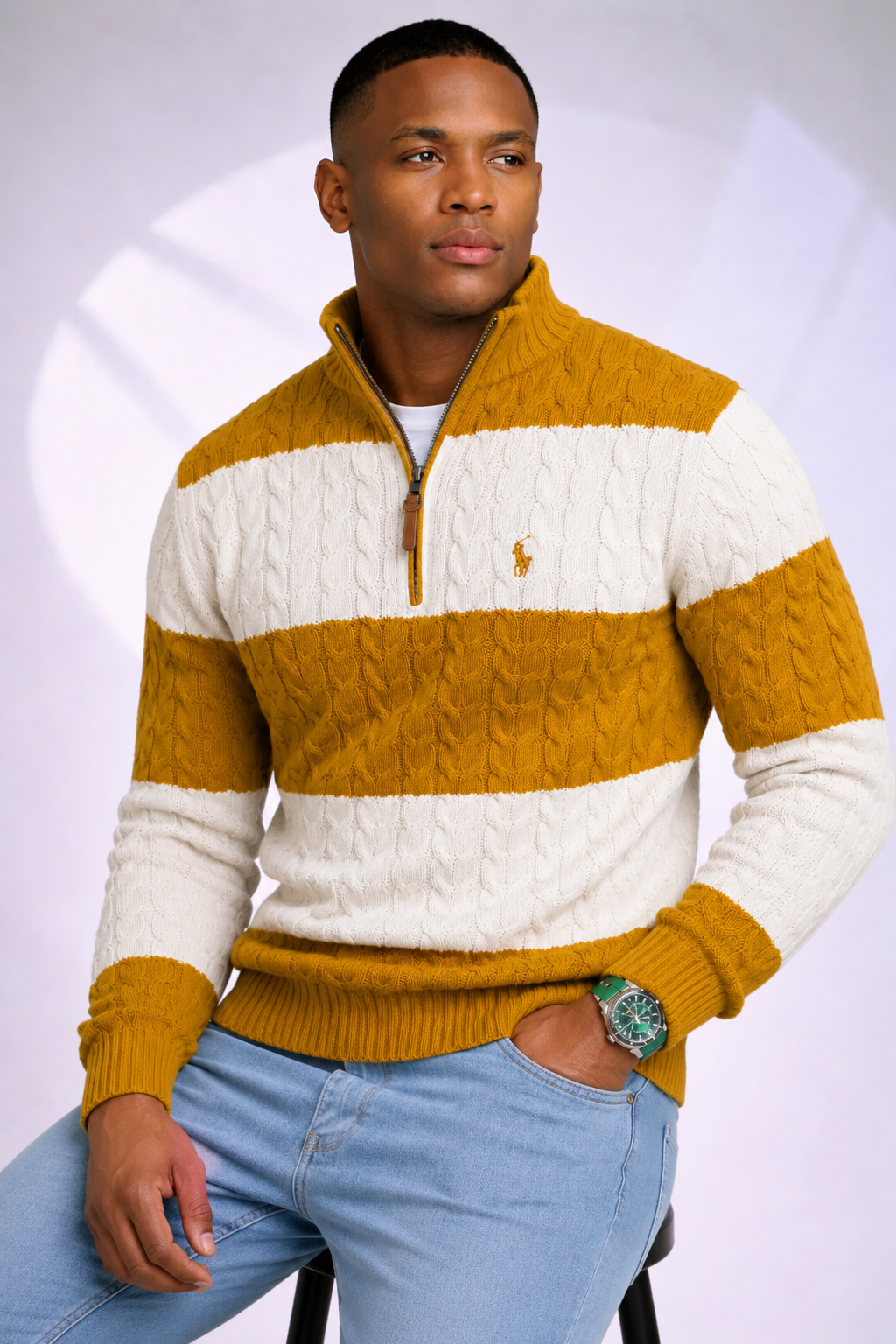 Premium Cable Knit Quarter Zip Sweater