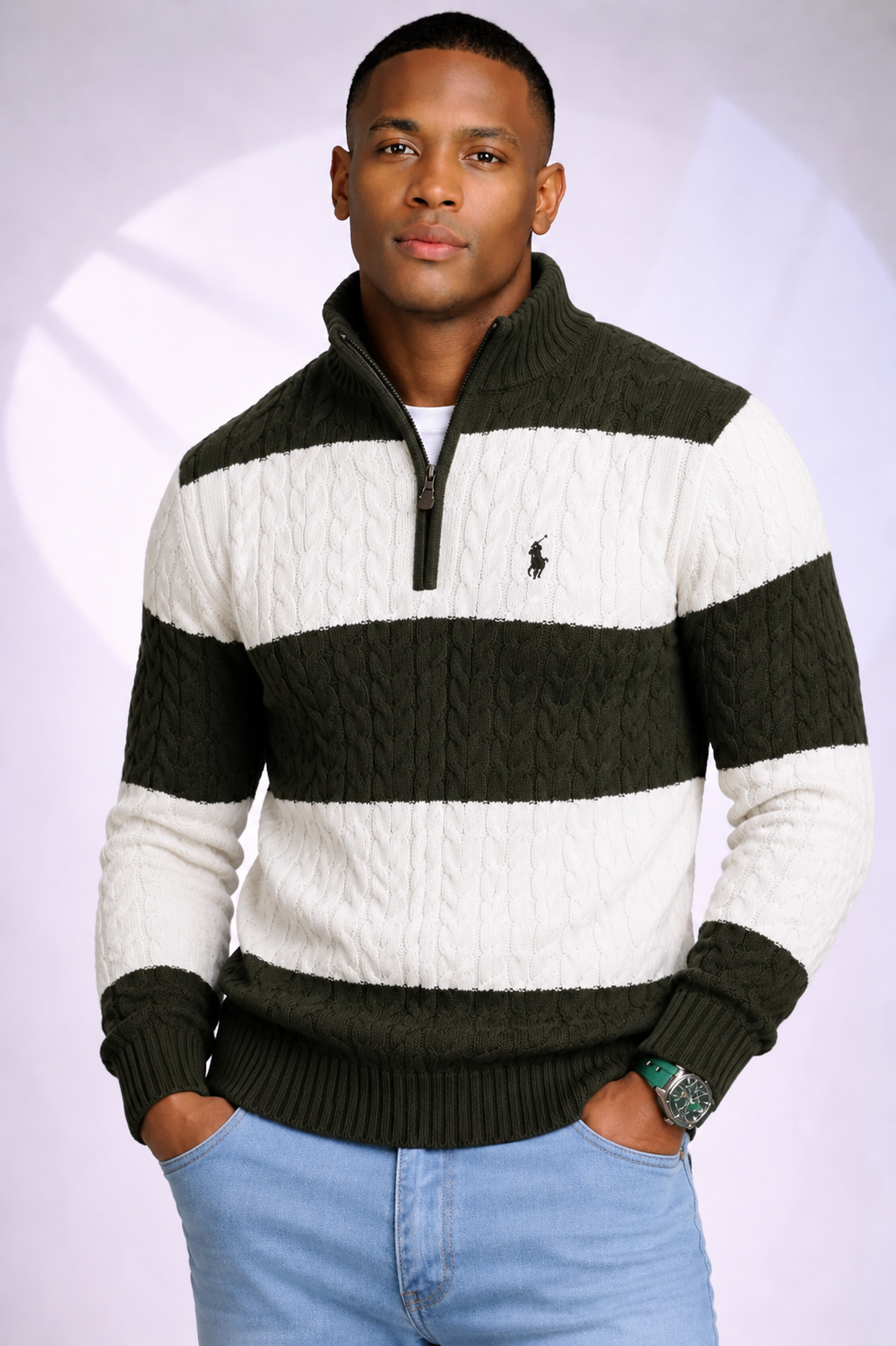Premium Cable Knit Quarter Zip Sweater