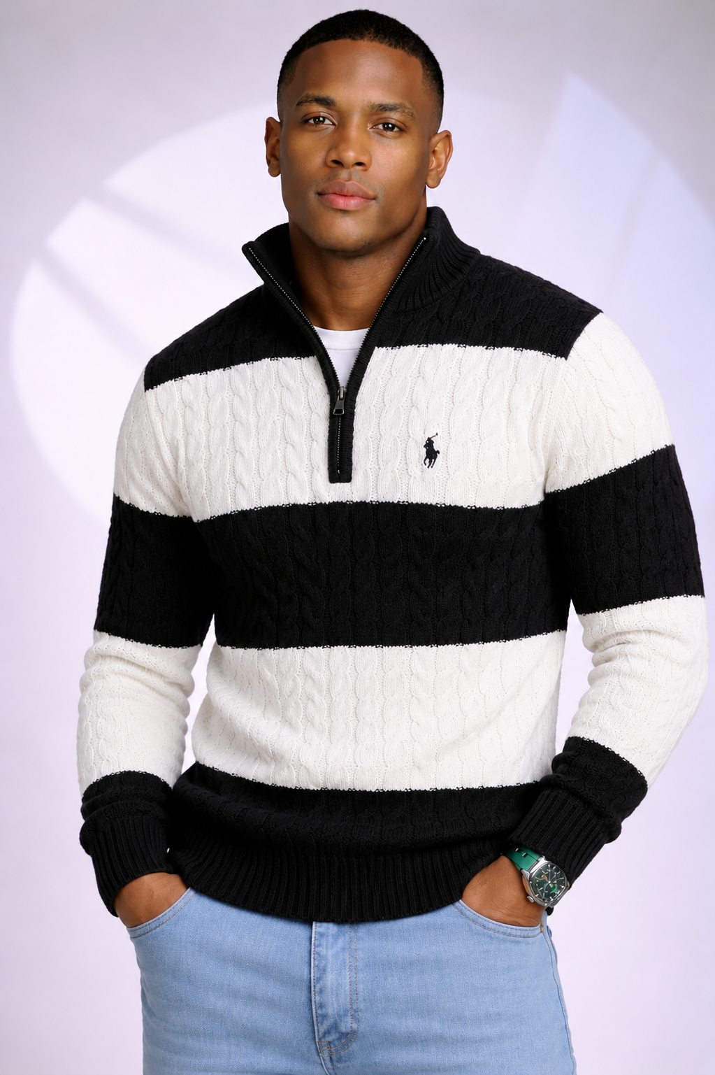 Premium Cable Knit Quarter Zip Sweater