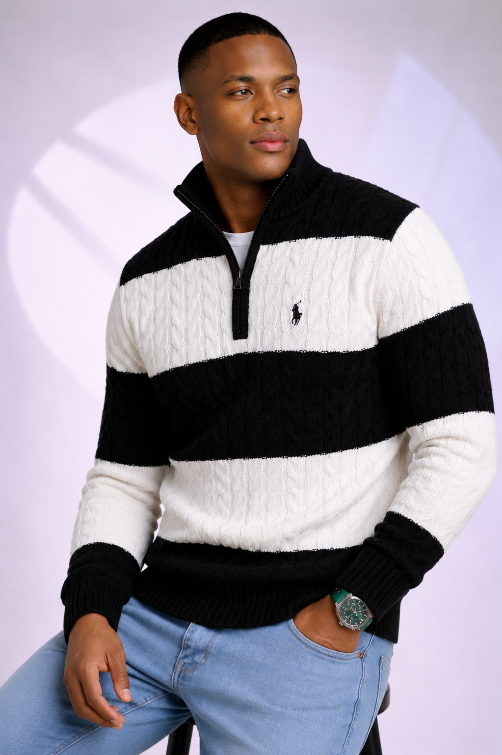 Premium Cable Knit Quarter Zip Sweater